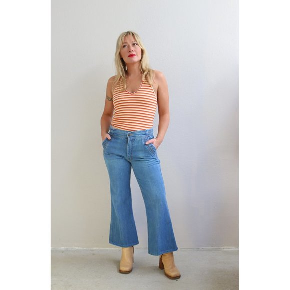 1970's Vintage MD Cimone Baket Weave Bell Bottom Jeans Women's Medium 31" Waist - Picture 8 of 11
